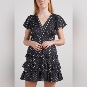 Love Shack Fancy Higgins Dress in Black Satin Midnight Stars NEW